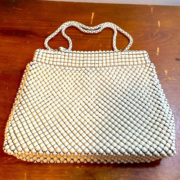 Whiting & Davis Co Alumesh Bags Vintage Handbag White Metal Mesh Handles‎ 1940s - Picture 1 of 9